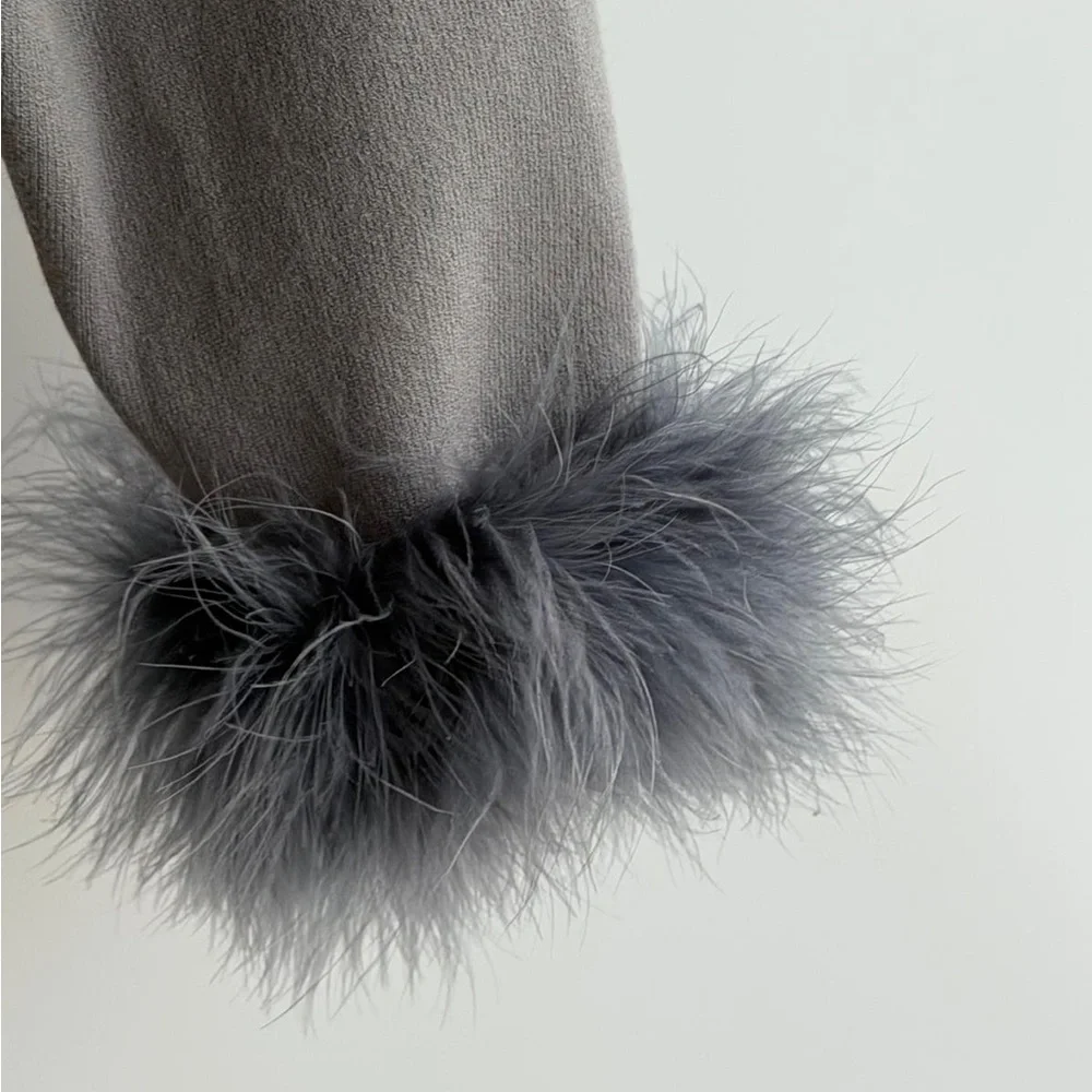 Sleeper Gray Cropped Cardigan with Faux Fur Cuffs - Picture 4 of 4